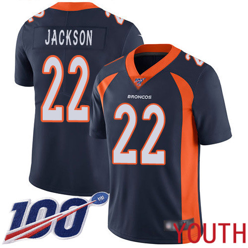 Youth Denver Broncos #22 Kareem Jackson Navy Blue Alternate Vapor Untouchable Limited Player 100th Season Football NFL Jersey->youth nfl jersey->Youth Jersey